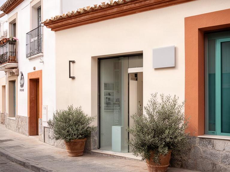 Fachada de un estudio de construcción de terrazas en una calle de Priego de Córdoba