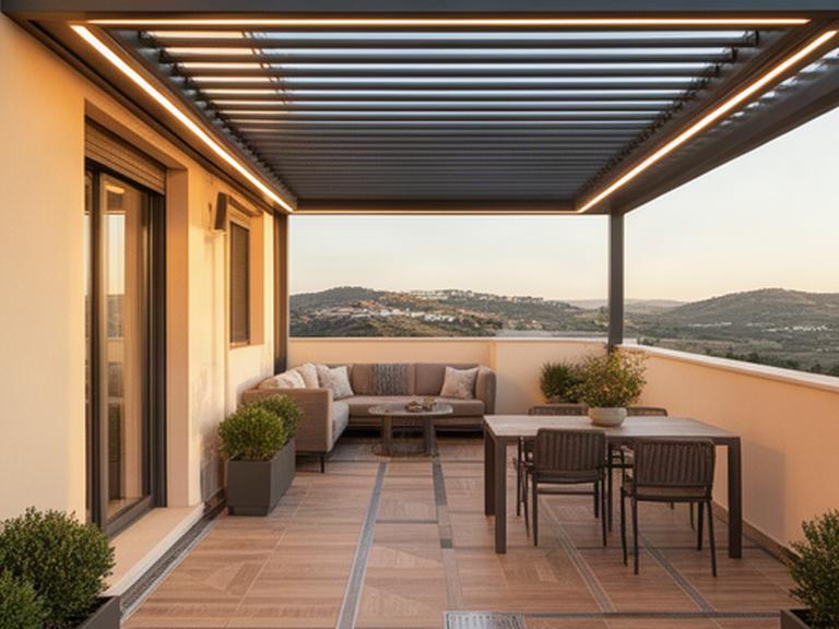 Ático de 45 metros cuadrados en Priego de Córdoba con pérgola bioclimática de lamas orientables y suelo porcelánico efecto madera